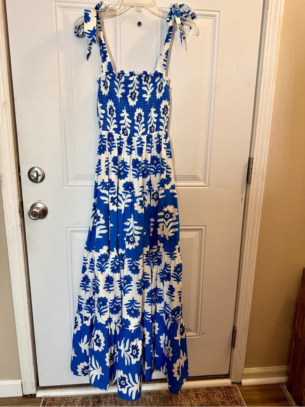 Flying Tomato Royal Blue and White Floral Tie-Shoulder Maxi Dress